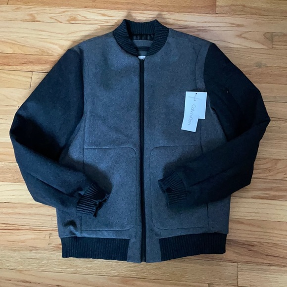 Nwt Calvin Klein Mens Grey Wool Bomber 